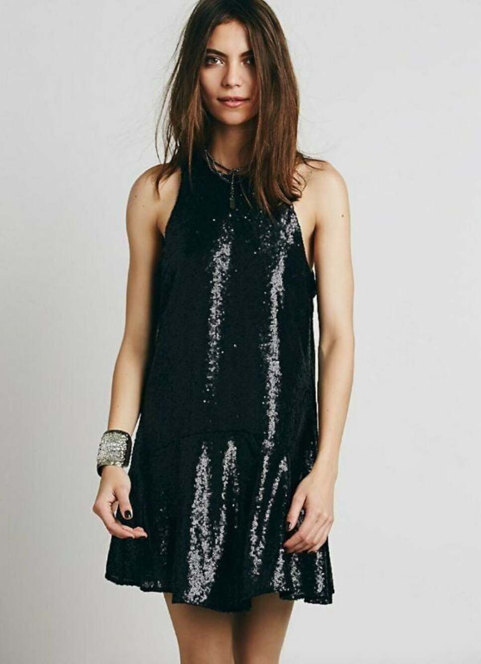 Free People Liquid Shine Sequined Mini Dress Black